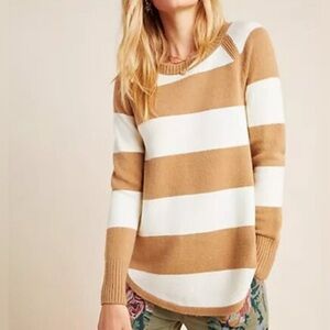 Anthropologie Rebekah Sweater Striped Beige White Size XS 2122